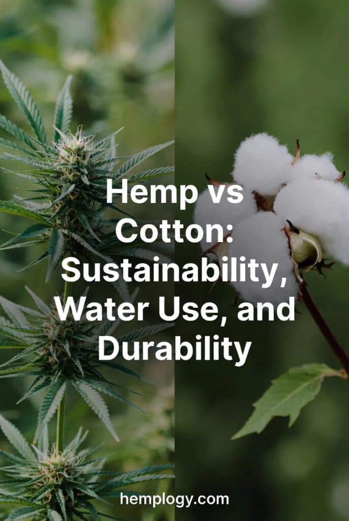 Side-by-side comparison of hemp and cotton plants highlighting sustainability, water use, and durability