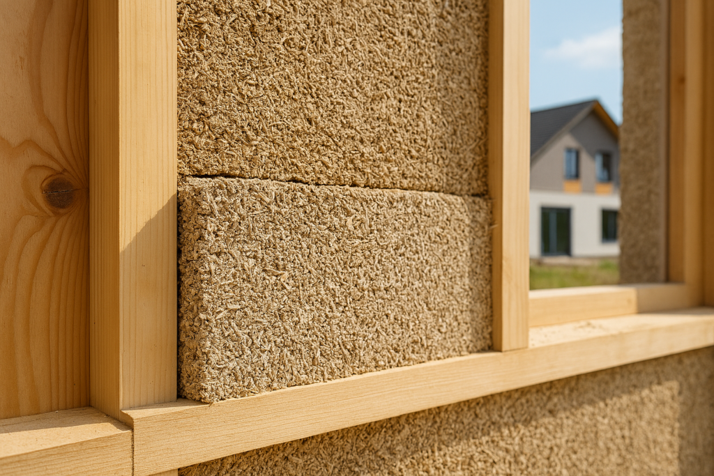 Hempcrete wall insulation cross-section showing breathable eco-friendly construction in India